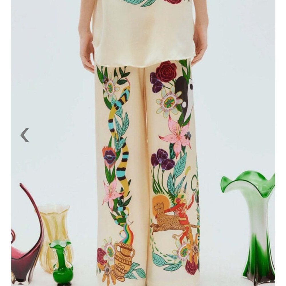 Alemais Meagan Floral Print Wide-Leg silk Pants - Picture 3 of 7